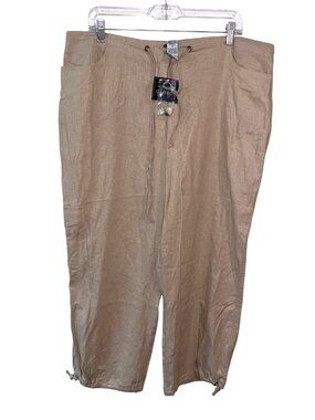 George Womens Beige Drawstring Cropped Pants With Pockets Size 18 100% Cotton Ca